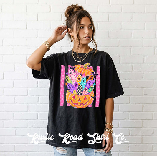 Neon Pumpkin Halloween Shirt, Vintage Inspired Halloween Shirt, Comfort Colors Oversized Tee