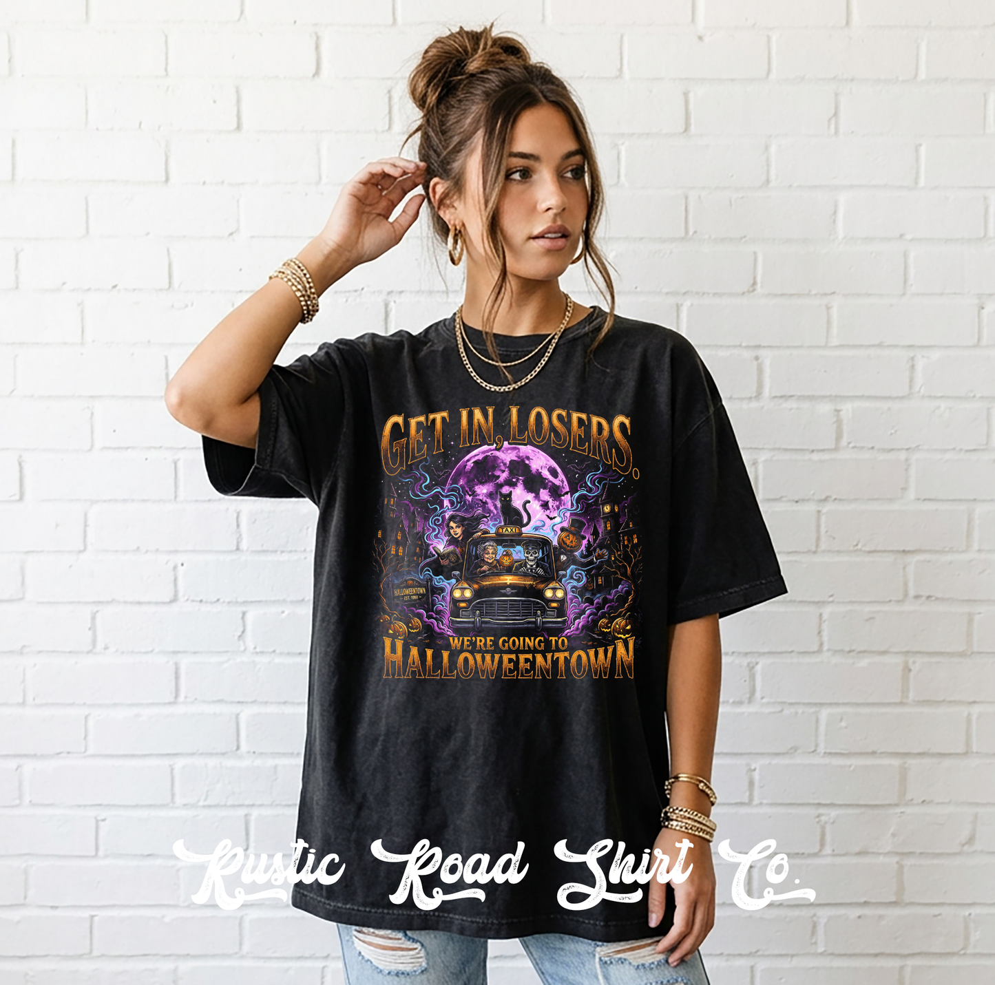 Get in Losers Halloween Town Graphic T-Shirt | Vintage Halloween Oversized Tee