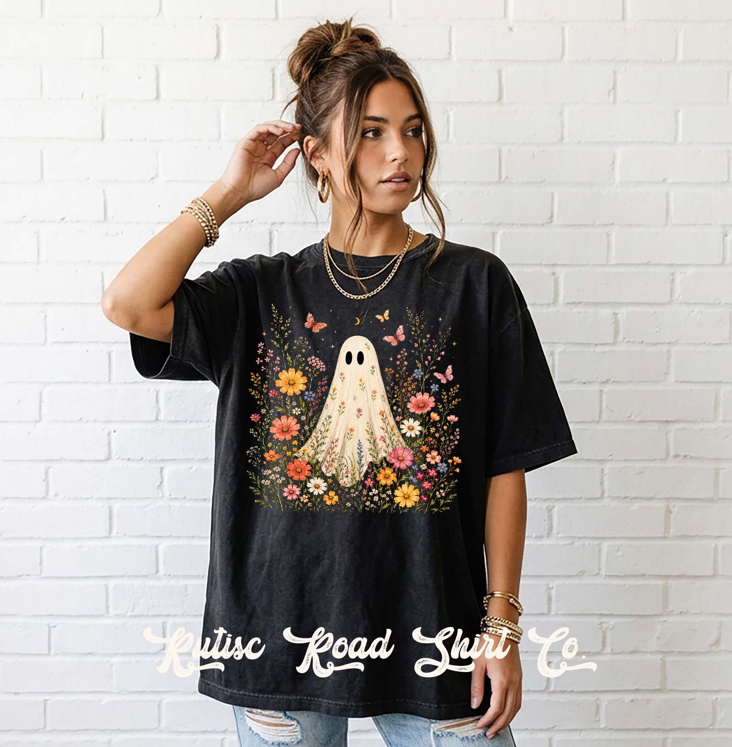 Ghost Floral Shirt, Comfort Colors Oversized Tee