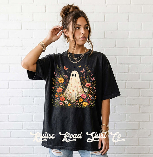 Ghost Floral Shirt, Comfort Colors Oversized Tee