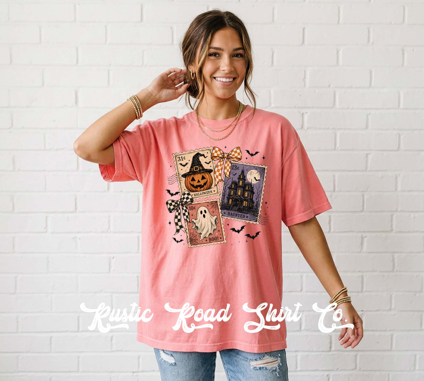 Halloween Postage Stamp Shirt, Vintage Inspired Halloween Shirt, Comfort Colors Oversized Tee
