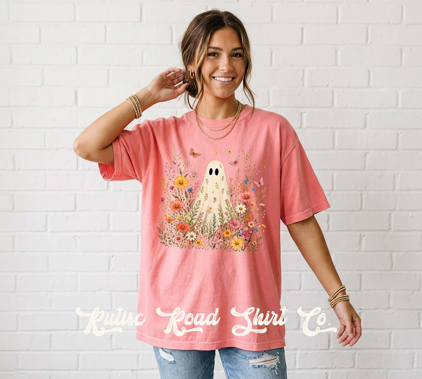 Ghost Floral Shirt, Comfort Colors Oversized Tee