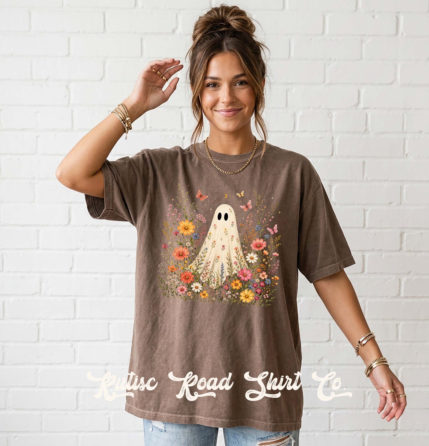 Ghost Floral Shirt, Comfort Colors Oversized Tee