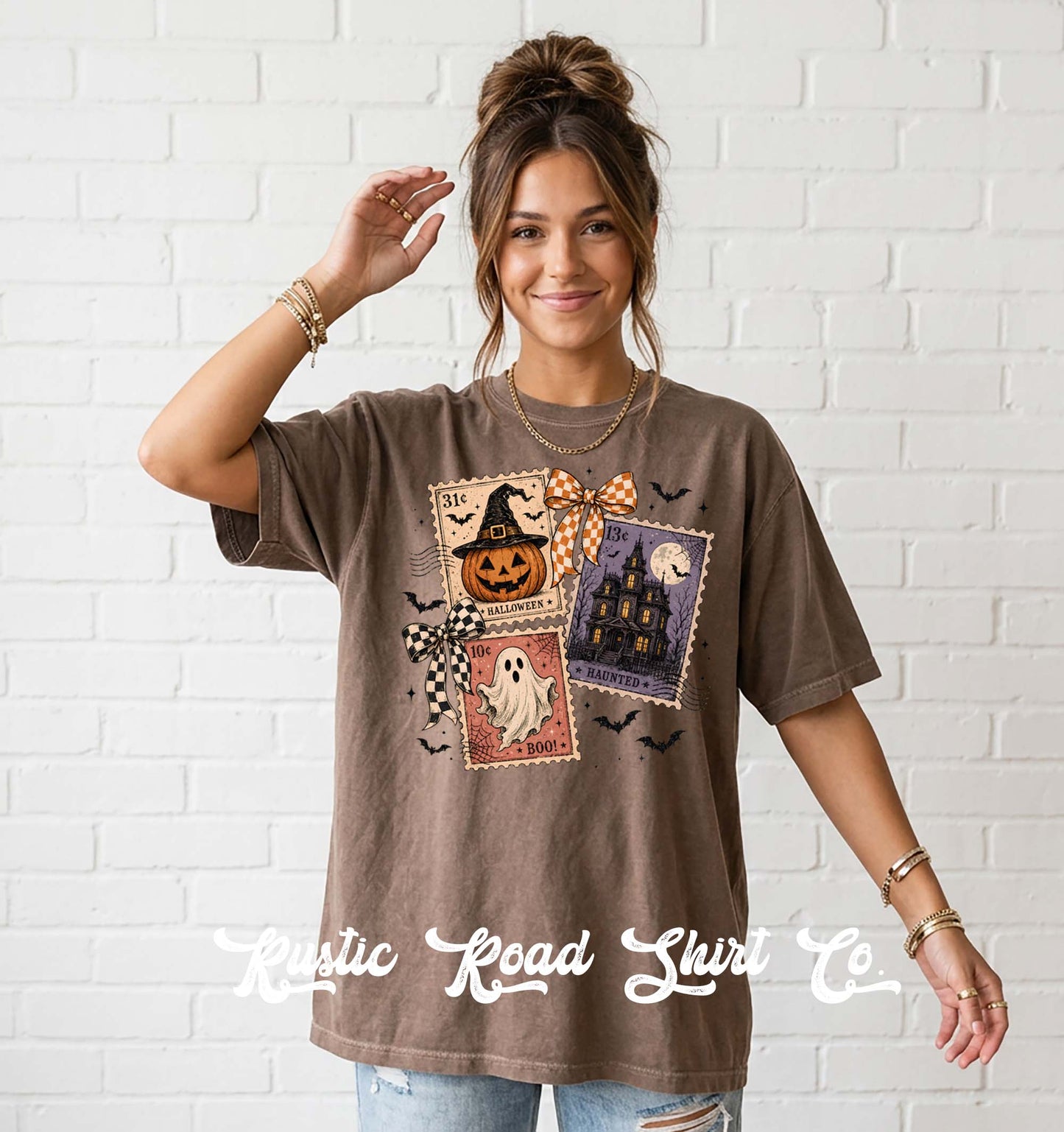 Halloween Postage Stamp Shirt, Vintage Inspired Halloween Shirt, Comfort Colors Oversized Tee