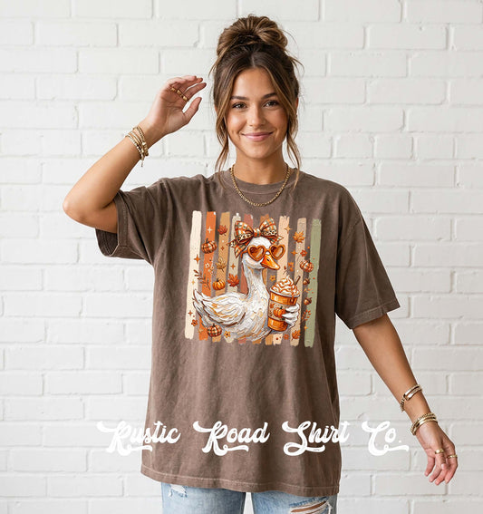 Fall Goose Coffee Shirt, Autumn Shirt, Comfort Colors Oversized Tee