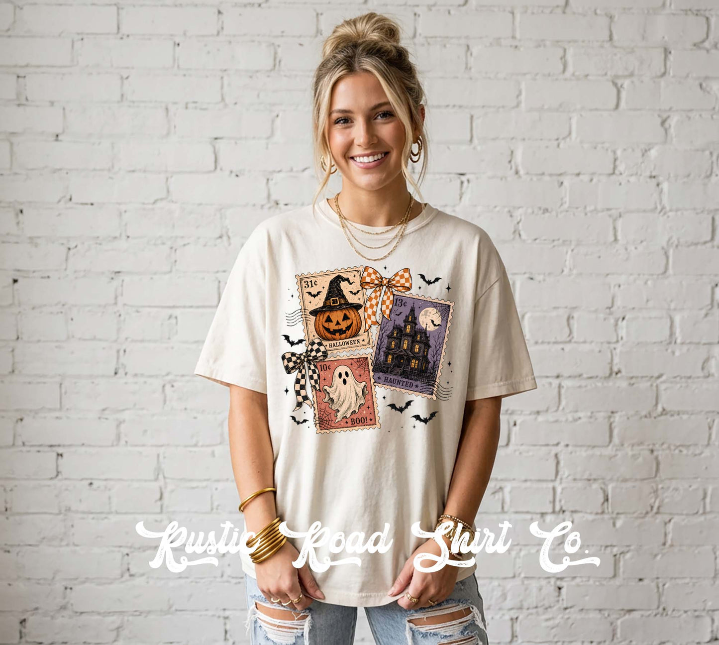 Halloween Postage Stamp Shirt, Vintage Inspired Halloween Shirt, Comfort Colors Oversized Tee