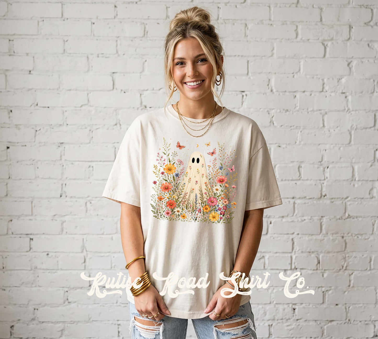 Ghost Floral Shirt, Comfort Colors Oversized Tee