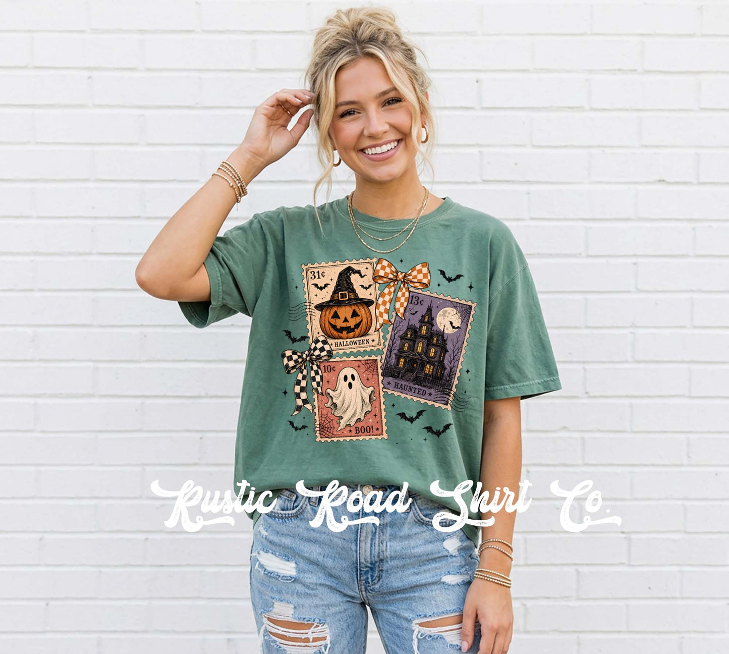 Halloween Postage Stamp Shirt, Vintage Inspired Halloween Shirt, Comfort Colors Oversized Tee