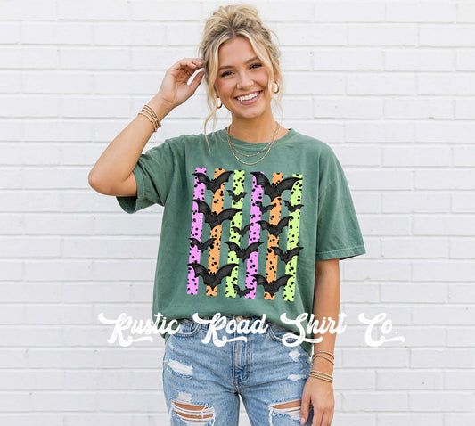 Halloween Neon Bat Shirt, Vintage Inspired Halloween Shirt, Comfort Colors Oversized Tee