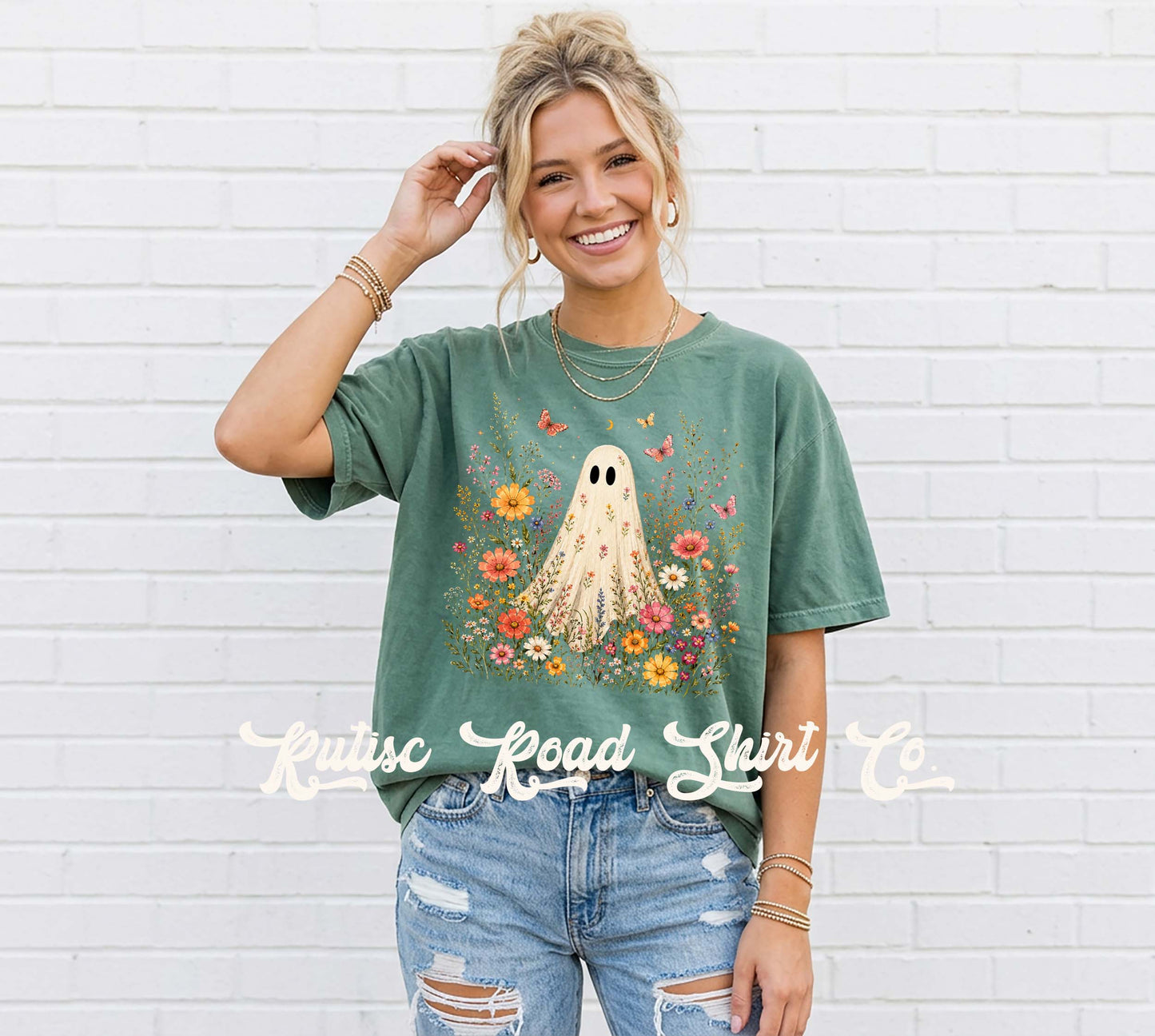 Ghost Floral Shirt, Comfort Colors Oversized Tee