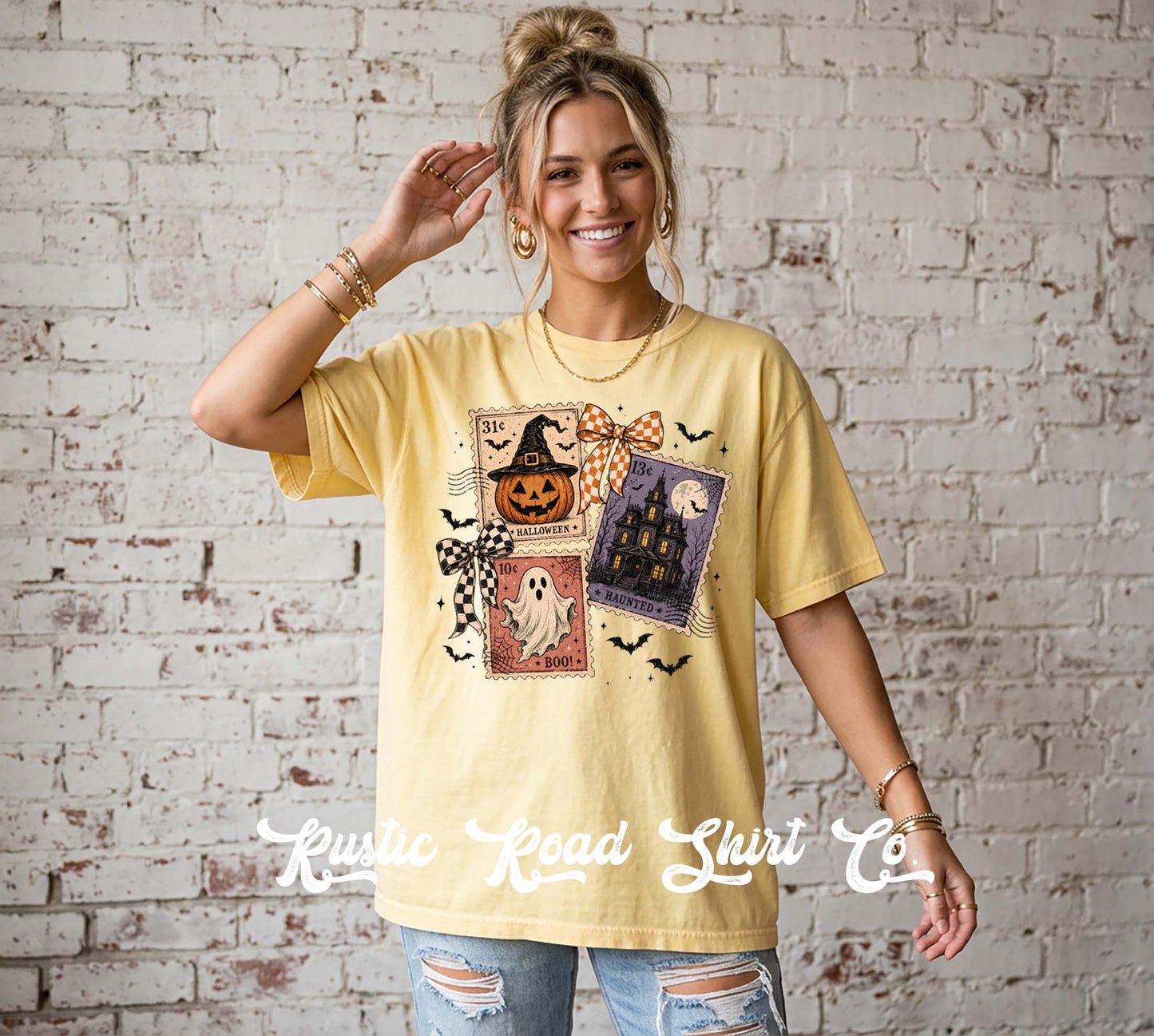 Halloween Postage Stamp Shirt, Vintage Inspired Halloween Shirt, Comfort Colors Oversized Tee