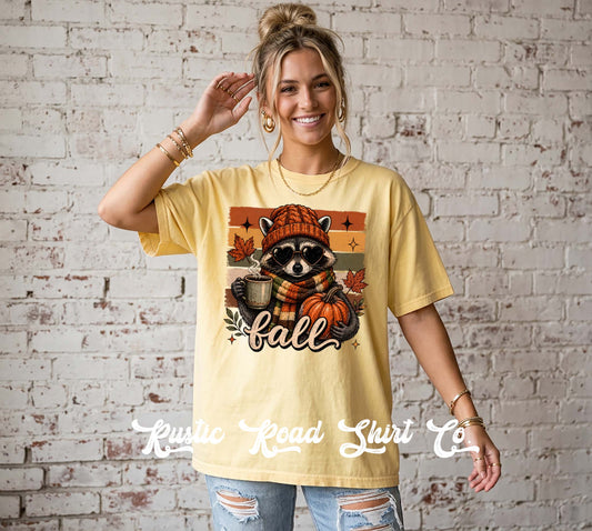 Fall Racoon Shirt, Autumn Shirt, Comfort Colors Oversized Tee