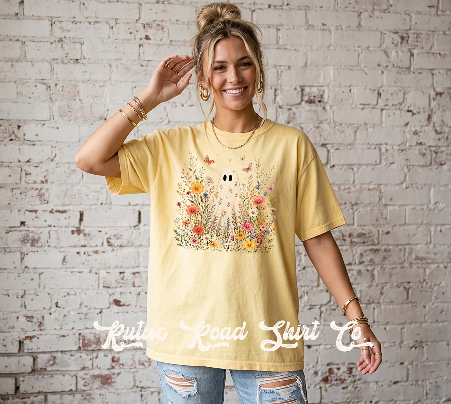 Ghost Floral Shirt, Comfort Colors Oversized Tee