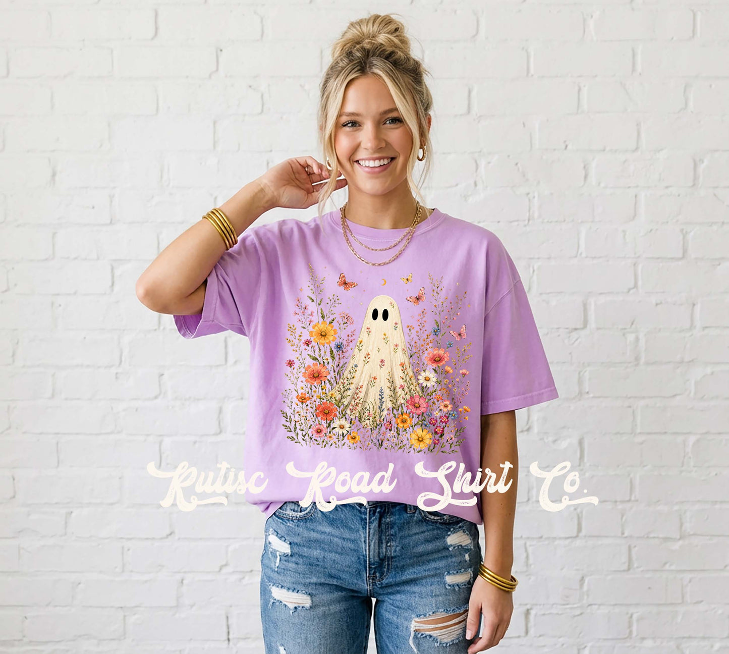 Ghost Floral Shirt, Comfort Colors Oversized Tee