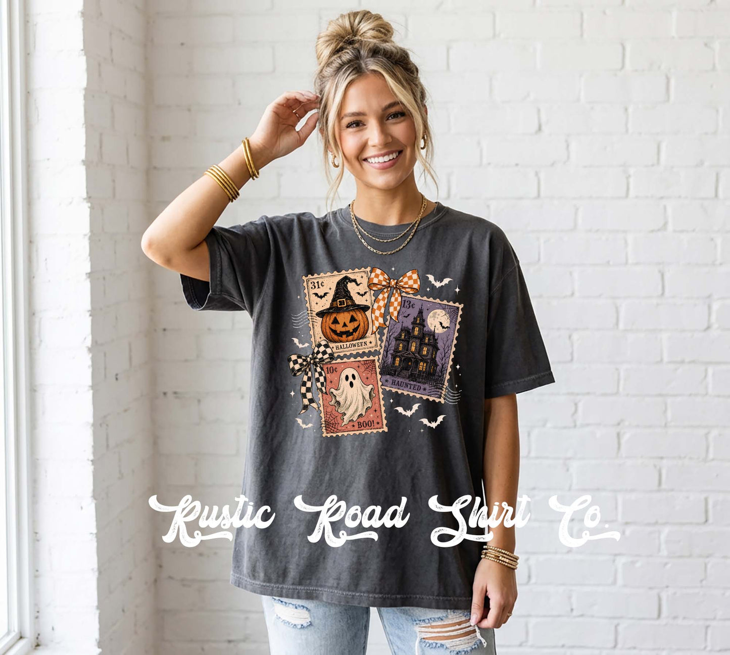 Halloween Postage Stamp Shirt, Vintage Inspired Halloween Shirt, Comfort Colors Oversized Tee