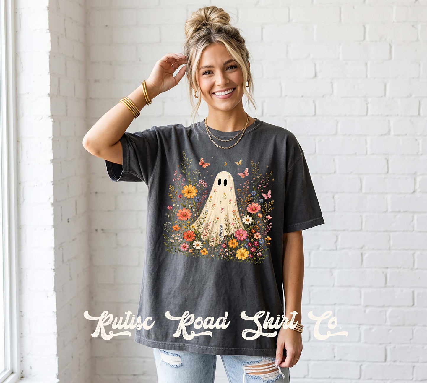 Ghost Floral Shirt, Comfort Colors Oversized Tee