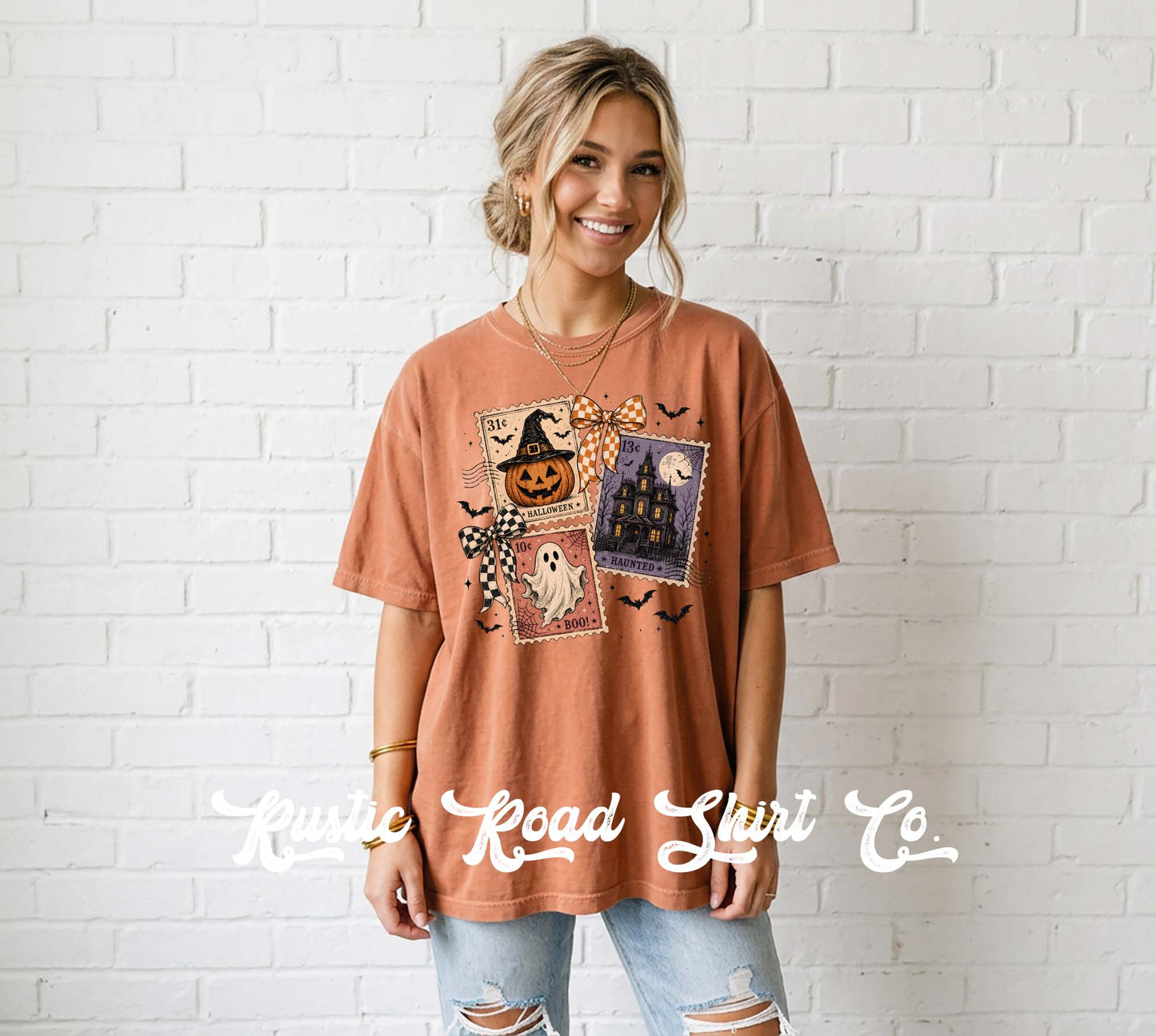 Halloween Postage Stamp Shirt, Vintage Inspired Halloween Shirt, Comfort Colors Oversized Tee