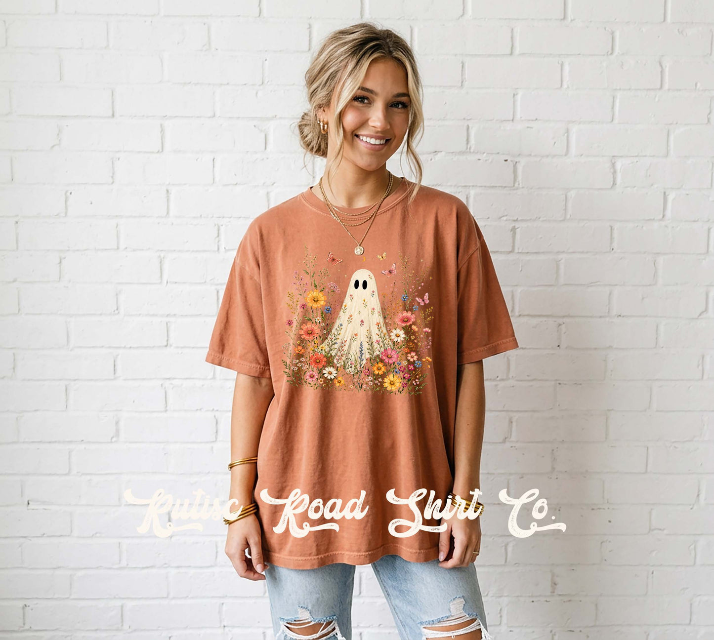 Ghost Floral Shirt, Comfort Colors Oversized Tee