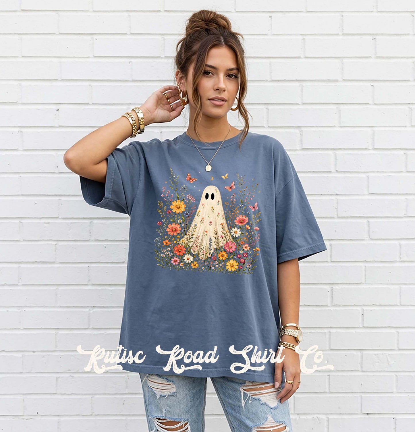 Ghost Floral Shirt, Comfort Colors Oversized Tee