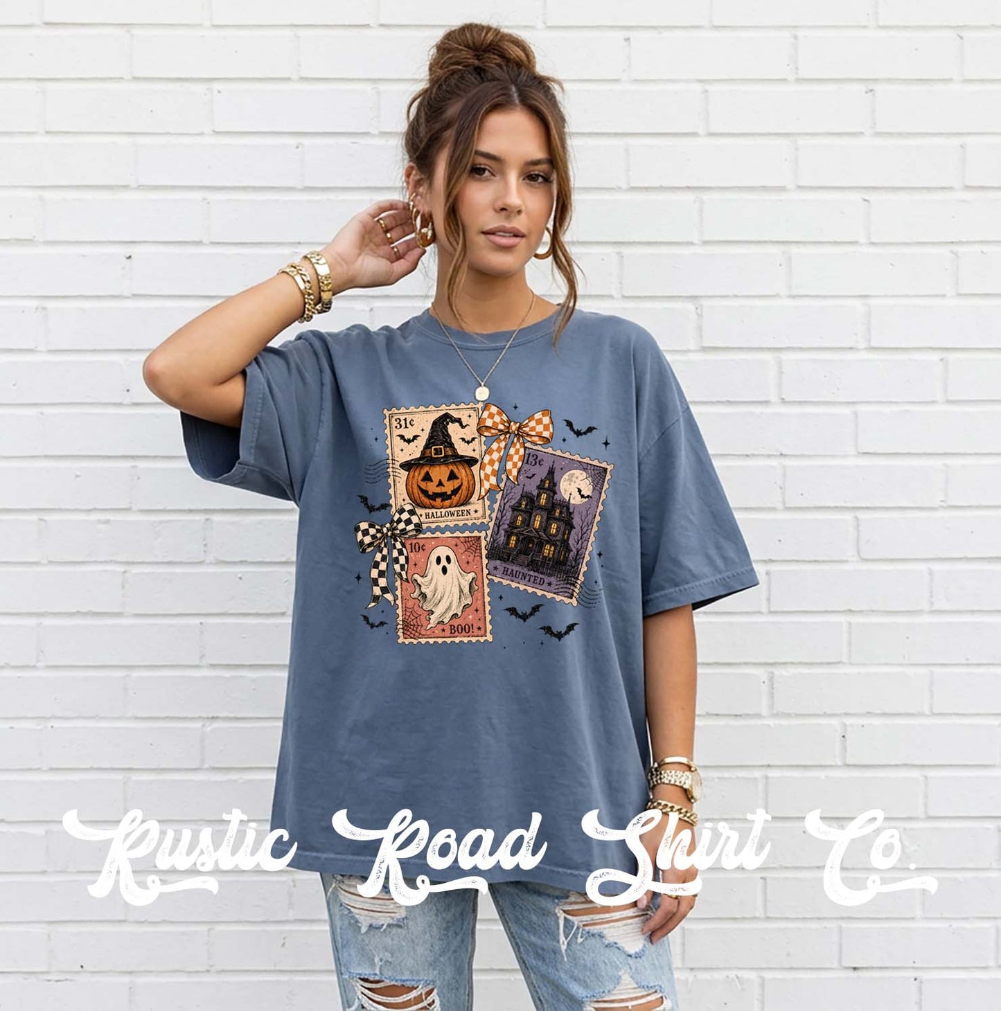 Halloween Postage Stamp Shirt, Vintage Inspired Halloween Shirt, Comfort Colors Oversized Tee