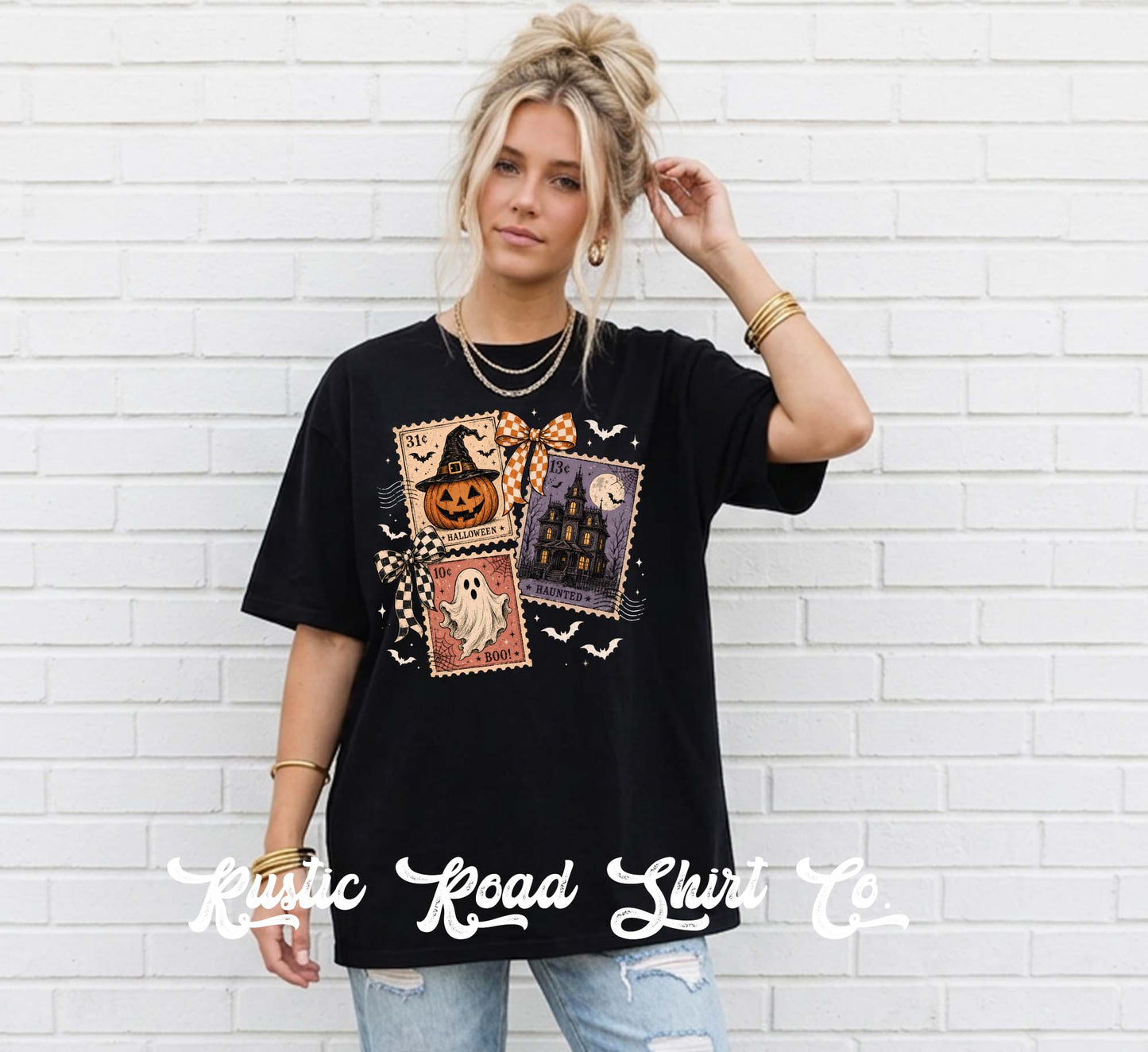 Halloween Postage Stamp Shirt, Vintage Inspired Halloween Shirt, Comfort Colors Oversized Tee