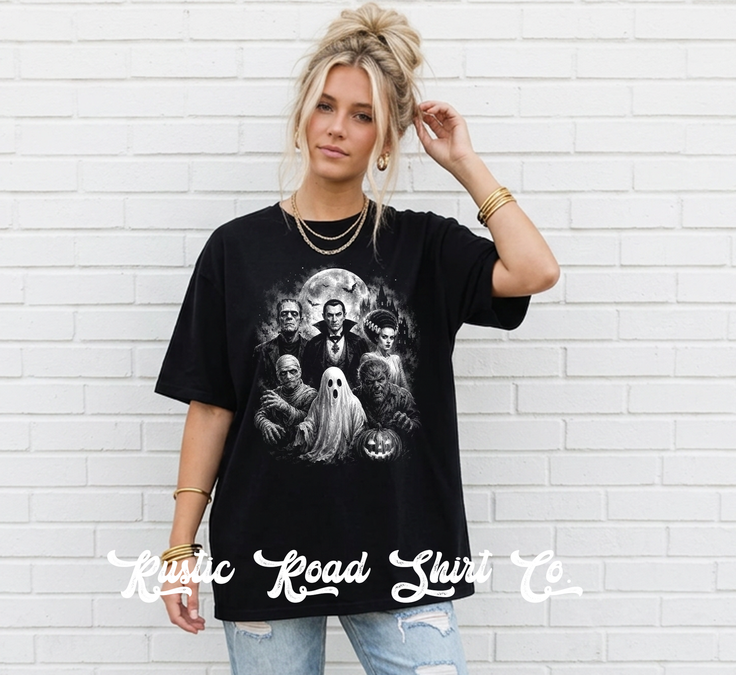 Halloween Monster Graphic T-Shirt | Vintage Halloween Oversized Tee