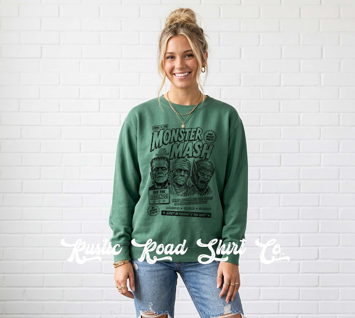 Monster Halloween Sweatshirt, Vintage Inspired Halloween Sweatshirt, Garment Dyed Crewneck Sweatshirt