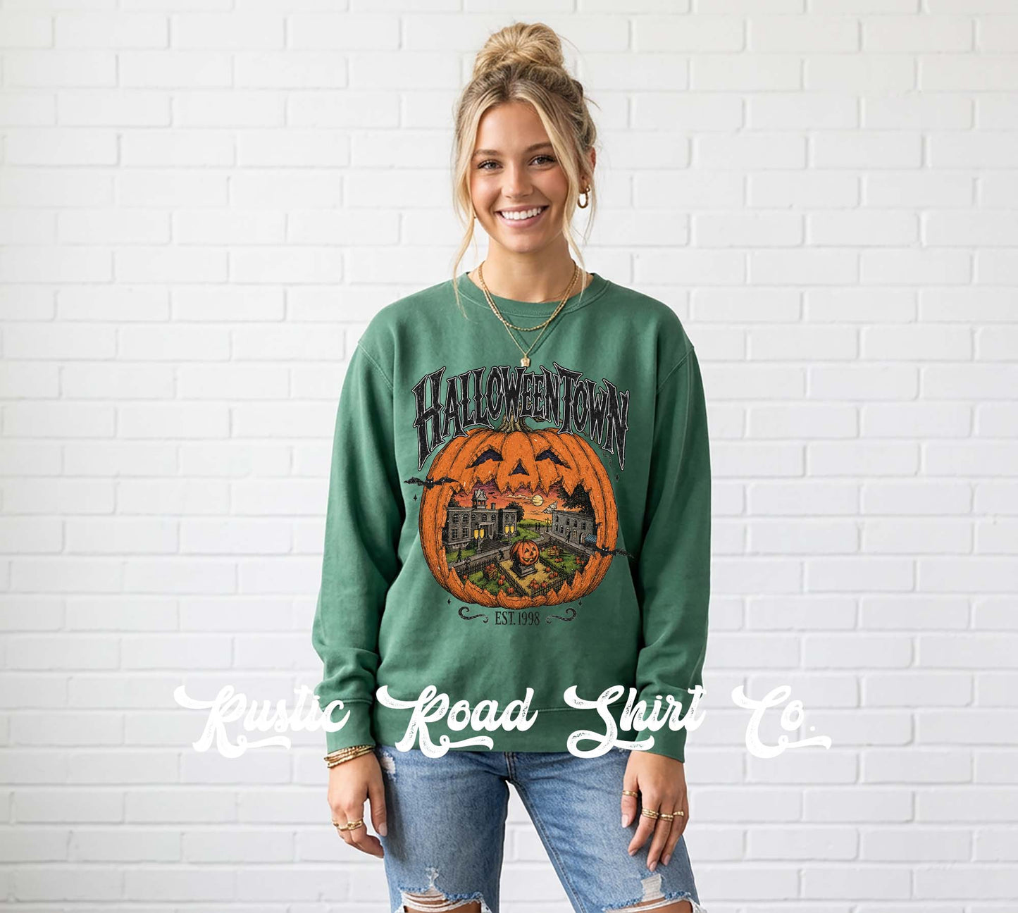 Halloweentown Sweatshirt, Vintage Inspired Halloween Sweatshirt, Garment Dyed Crewneck Sweatshirt