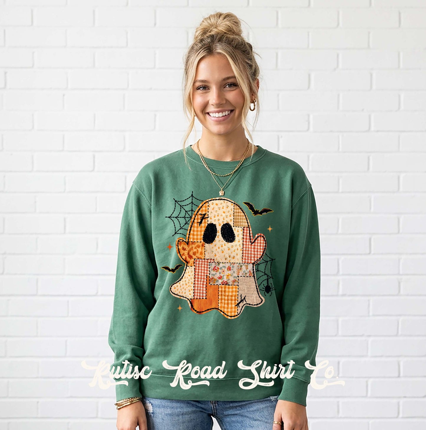 Patchwork Ghost Sweatshirt, Garment Dyed Crewneck Sweatshirt