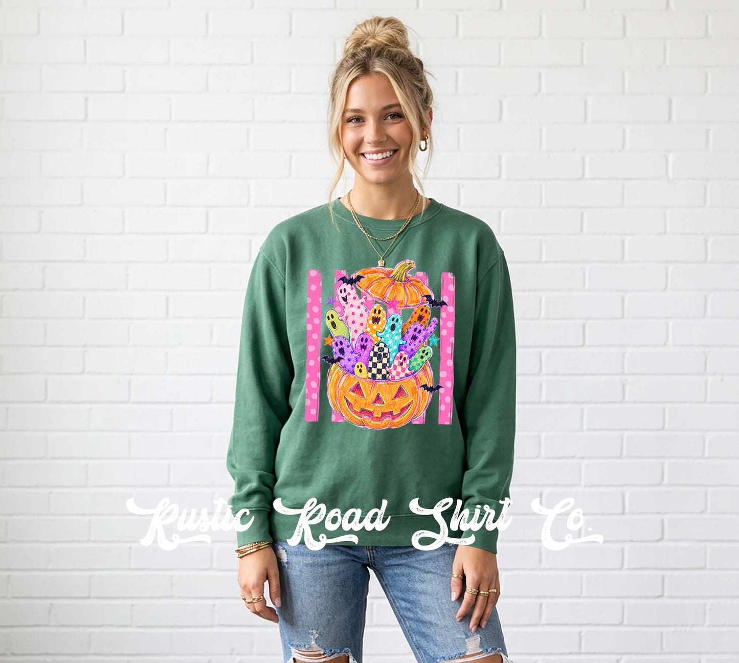 Neon Pumpkin Sweatshirt, Vintage Inspired Halloween Sweatshirt, Garment Dyed Crewneck Sweatshirt