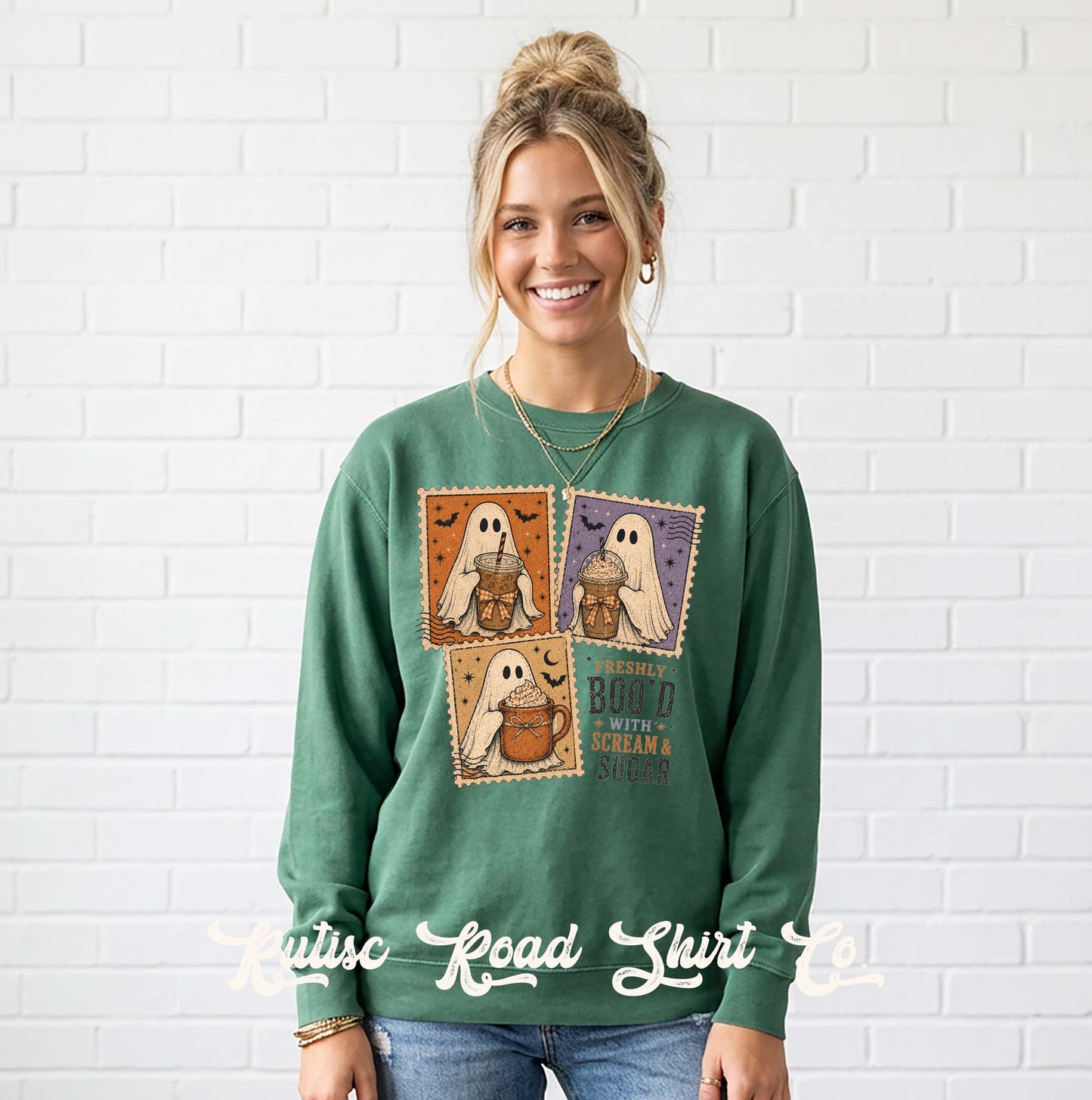 Postage Stamp Coffee Ghost Sweatshirt, Garment Dyed Crewneck Sweatshirt