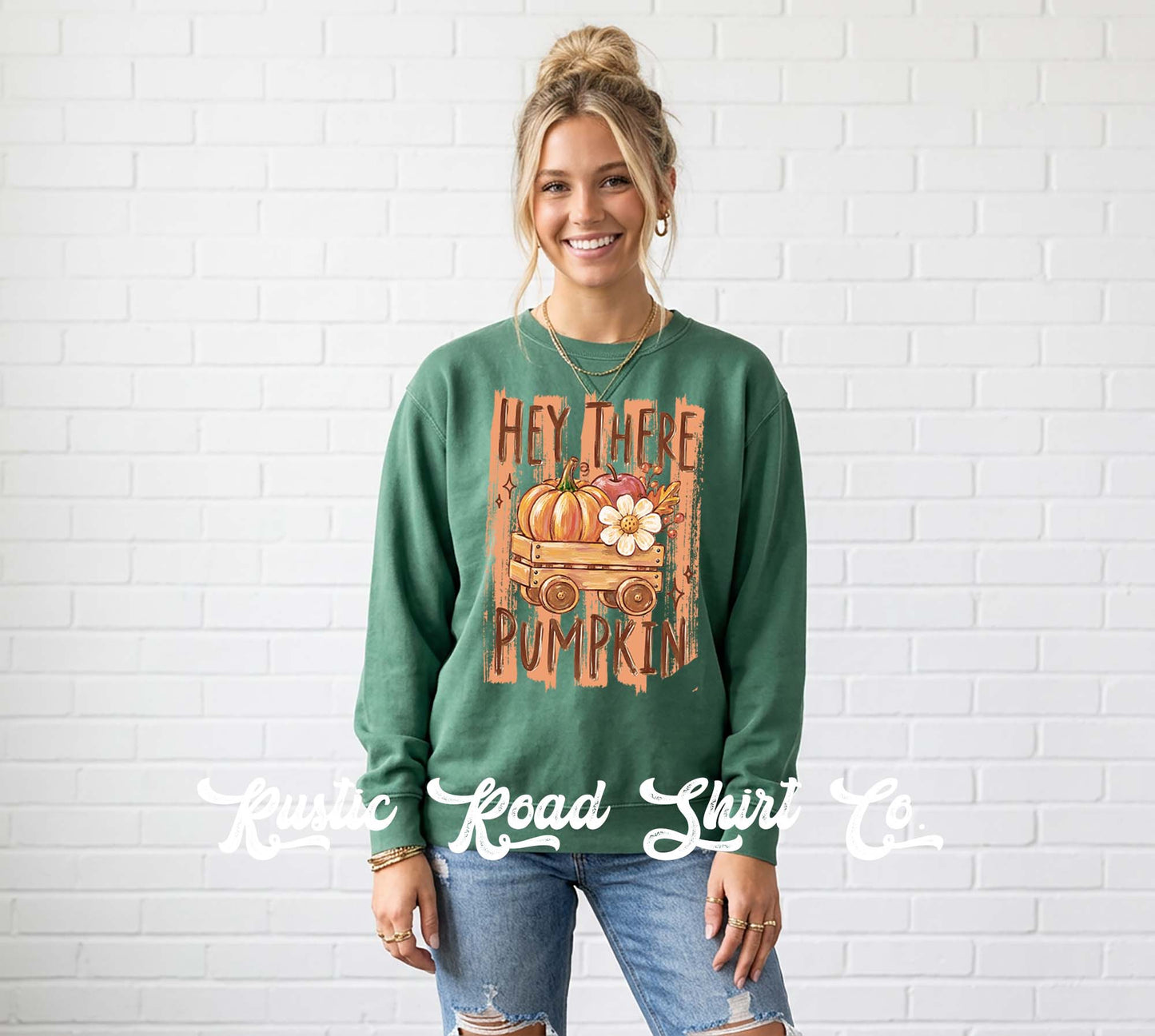 Hey There Pumpkin Sweatshirt, Ladies Fall Graphic Sweatshirt, Garment Dyed Crewneck Sweatshirt