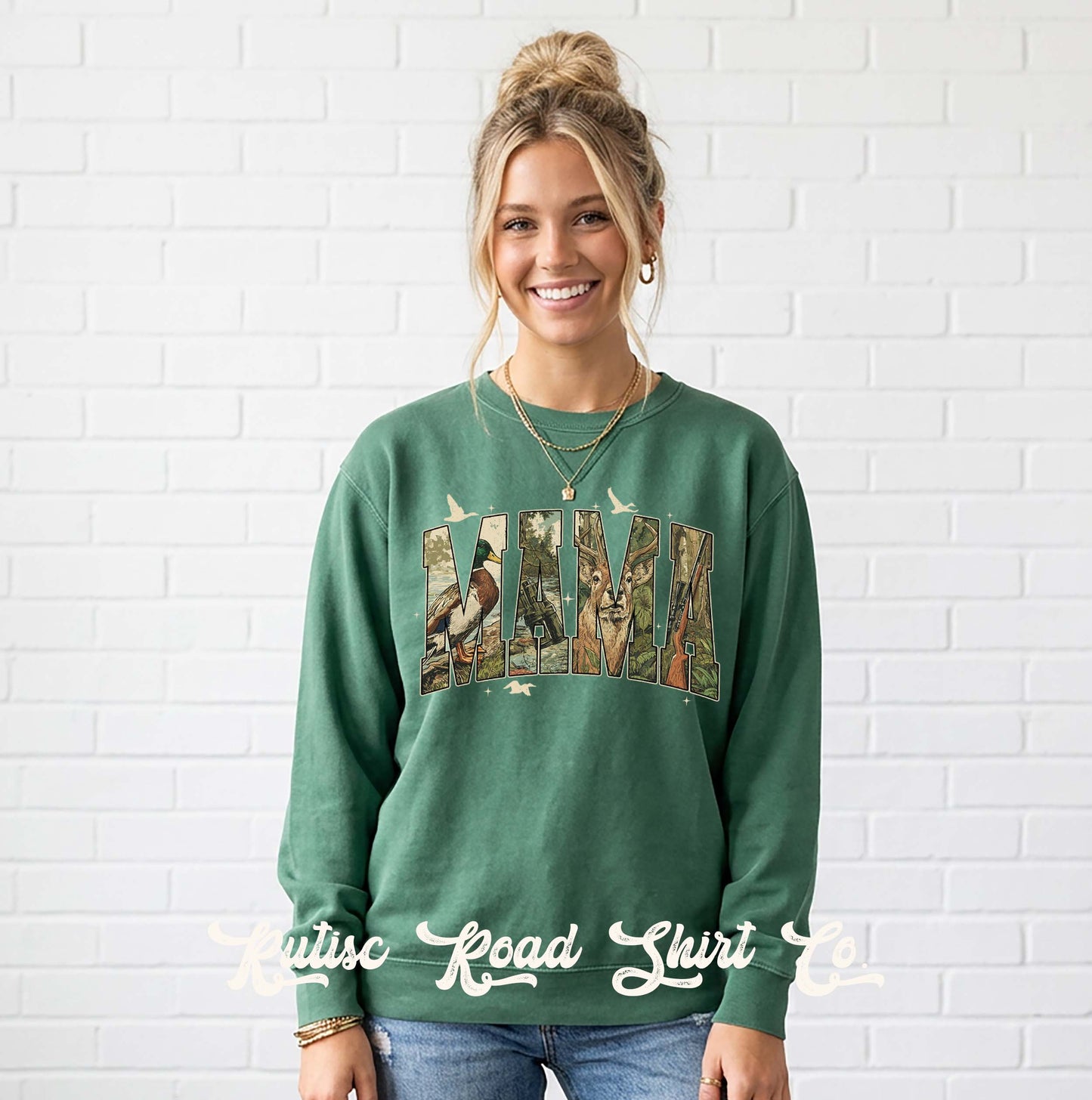 Mama Camo Hunting Sweatshirt, Garment Dyed Crewneck Sweatshirt
