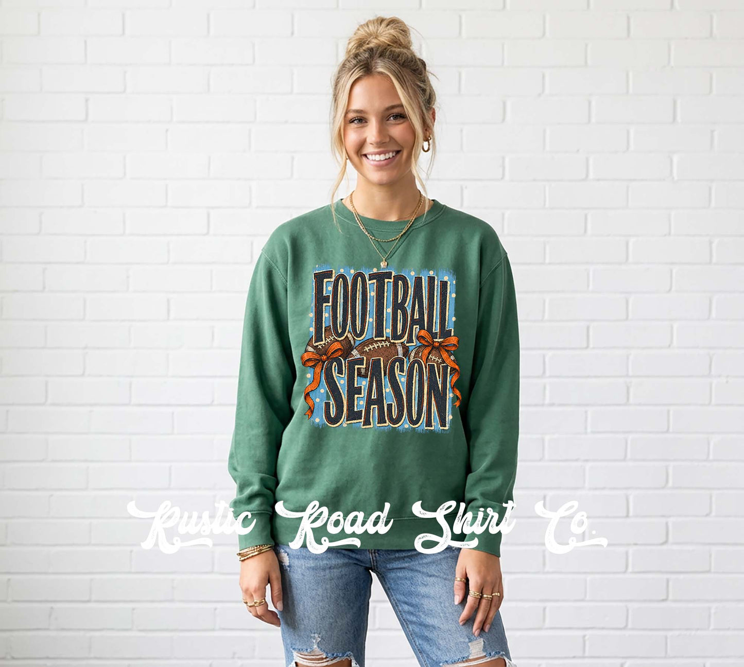 Football Season Sweatshirt, Coquette Football Sweatshirt, Garment Dyed Crewneck Sweatshirt