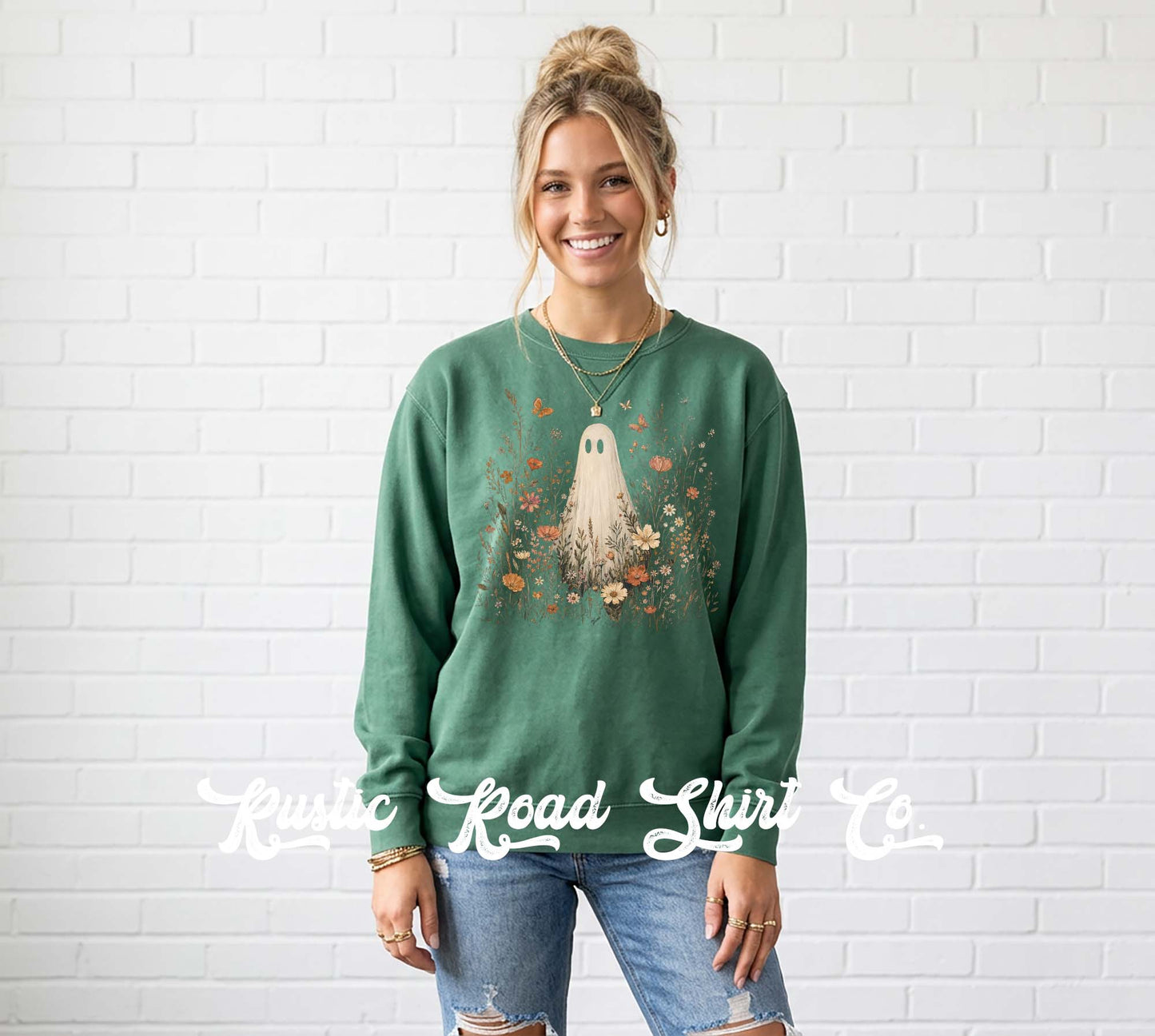 Floral Ghost Sweatshirt, Vintage Inspired Halloween Sweatshirt, Garment Dyed Crewneck Sweatshirt (Copy)