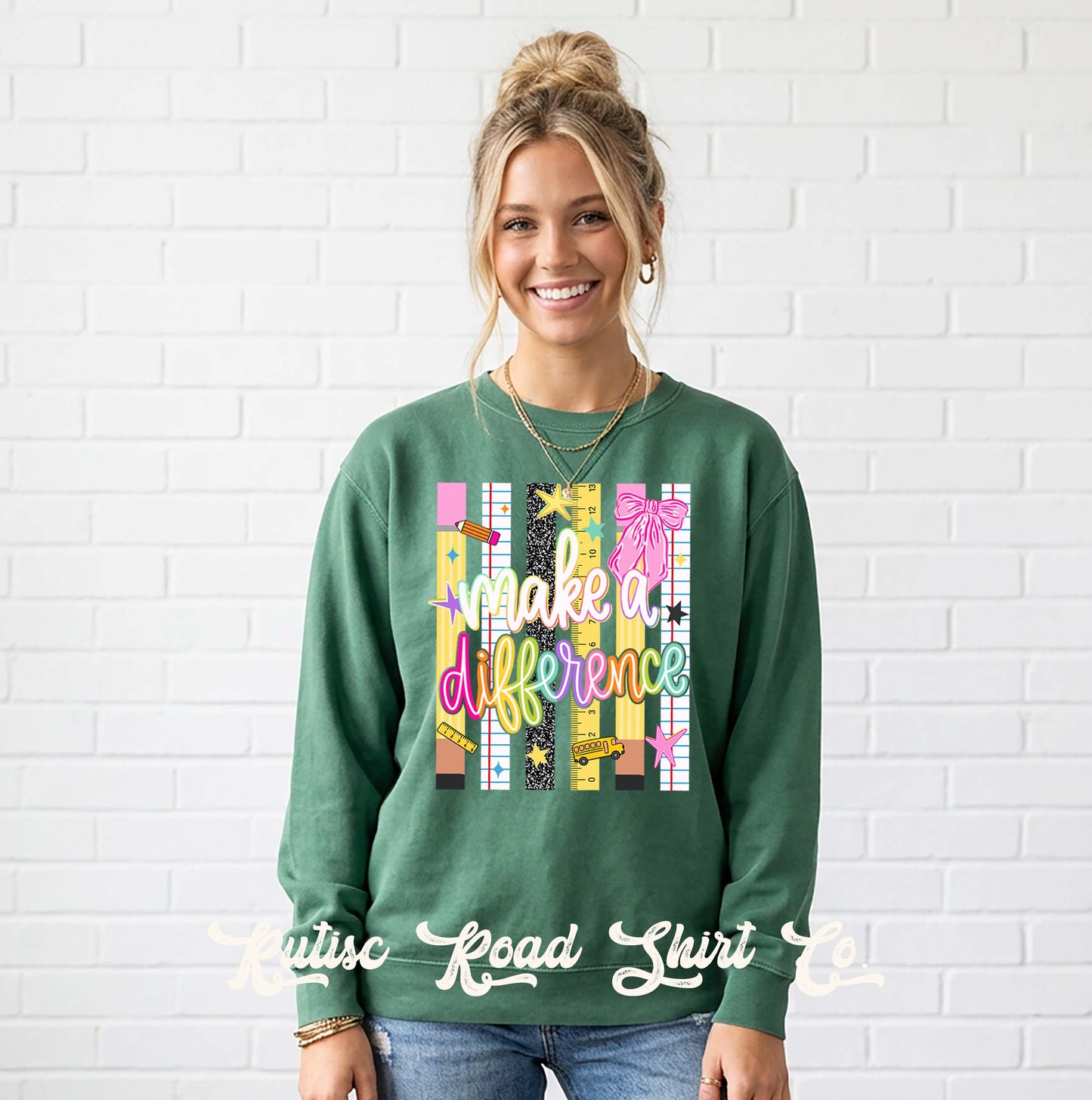 Make A Difference Teacher Sweatshirt, Garment Dyed Crewneck Sweatshirt