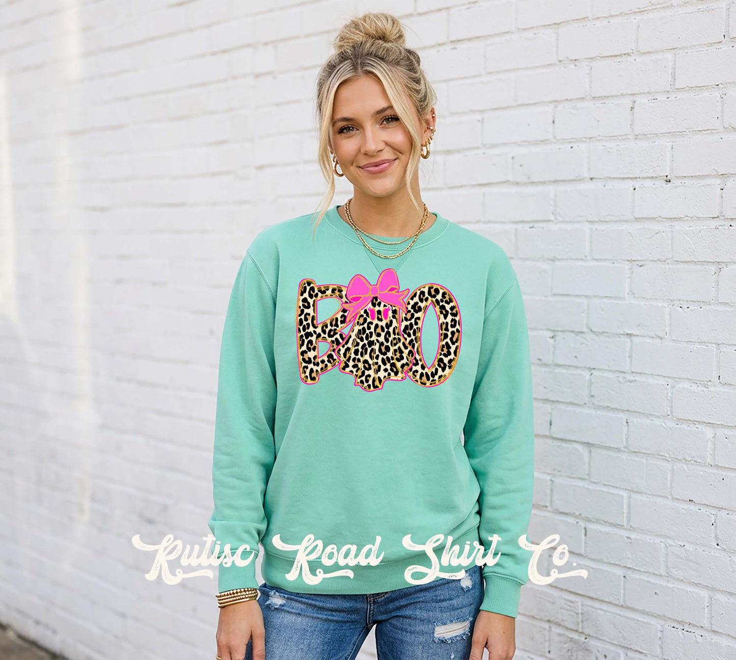 Boo Halloween Ghost Sweatshirt, Garment Dyed Crewneck Sweatshirt