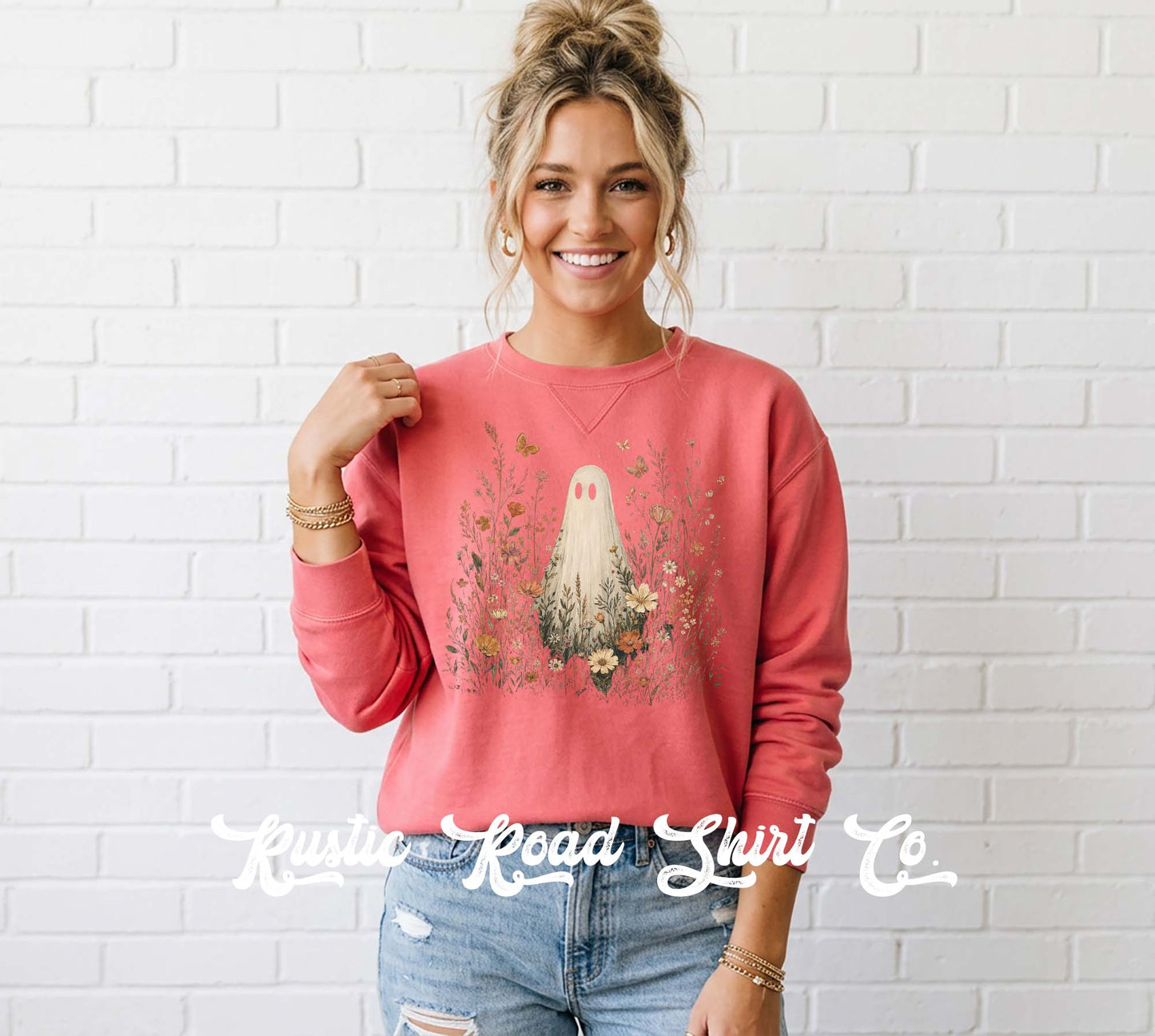 Floral Ghost Sweatshirt, Vintage Inspired Halloween Sweatshirt, Garment Dyed Crewneck Sweatshirt (Copy)
