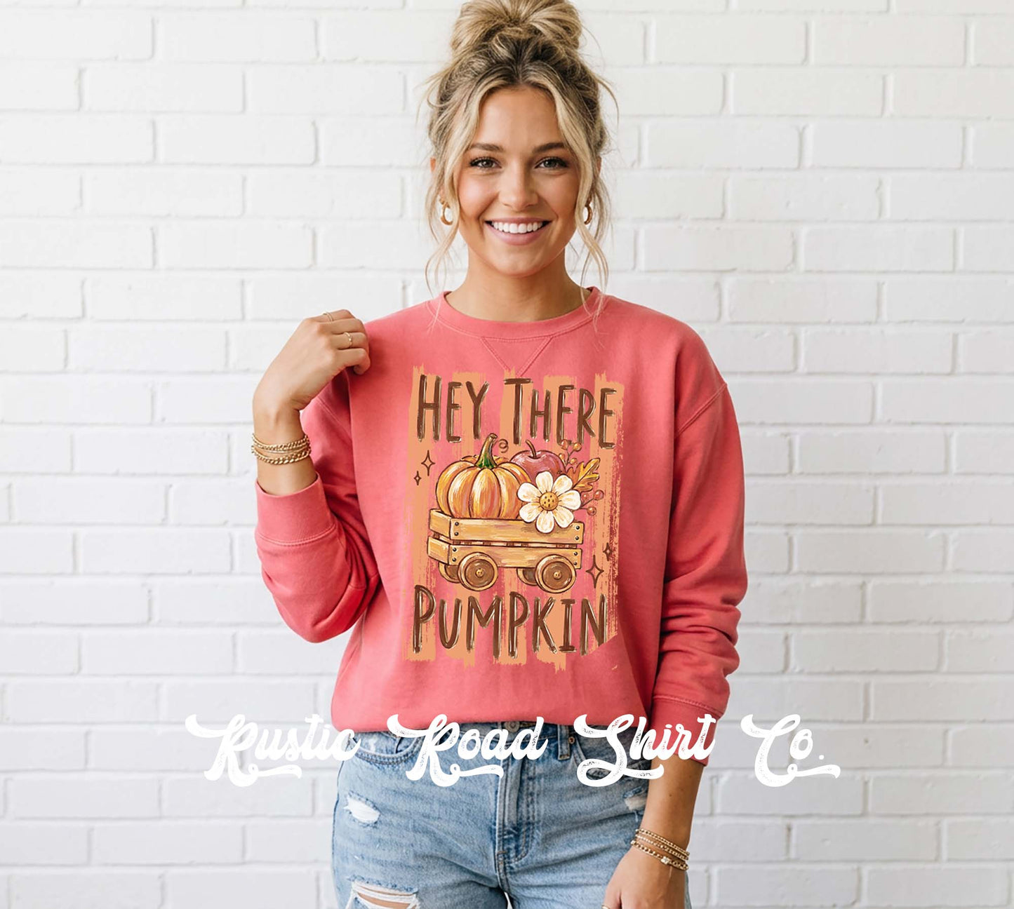 Hey There Pumpkin Sweatshirt, Ladies Fall Graphic Sweatshirt, Garment Dyed Crewneck Sweatshirt