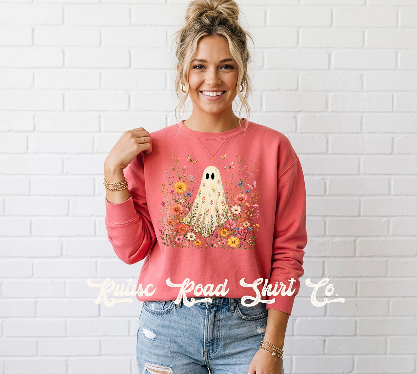 Ghost Floral Sweatshirt, Garment Dyed Crewneck Sweatshirt