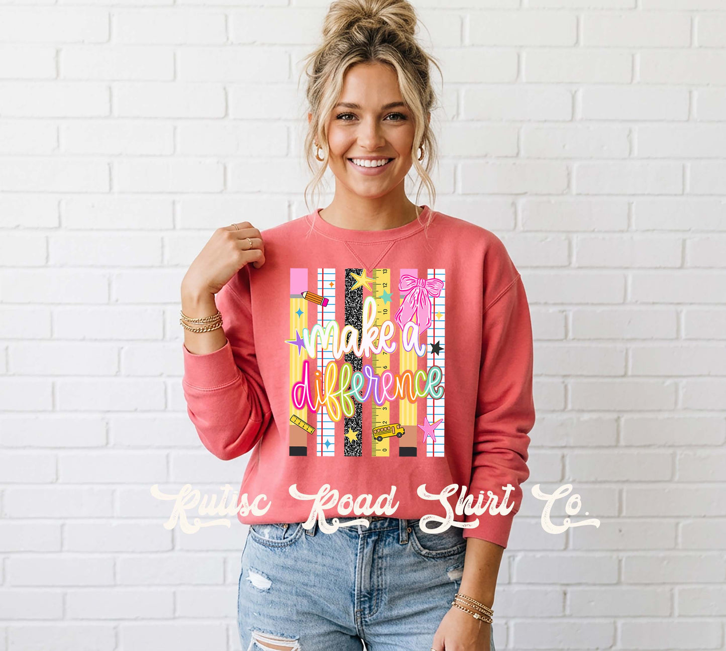 Make A Difference Teacher Sweatshirt, Garment Dyed Crewneck Sweatshirt