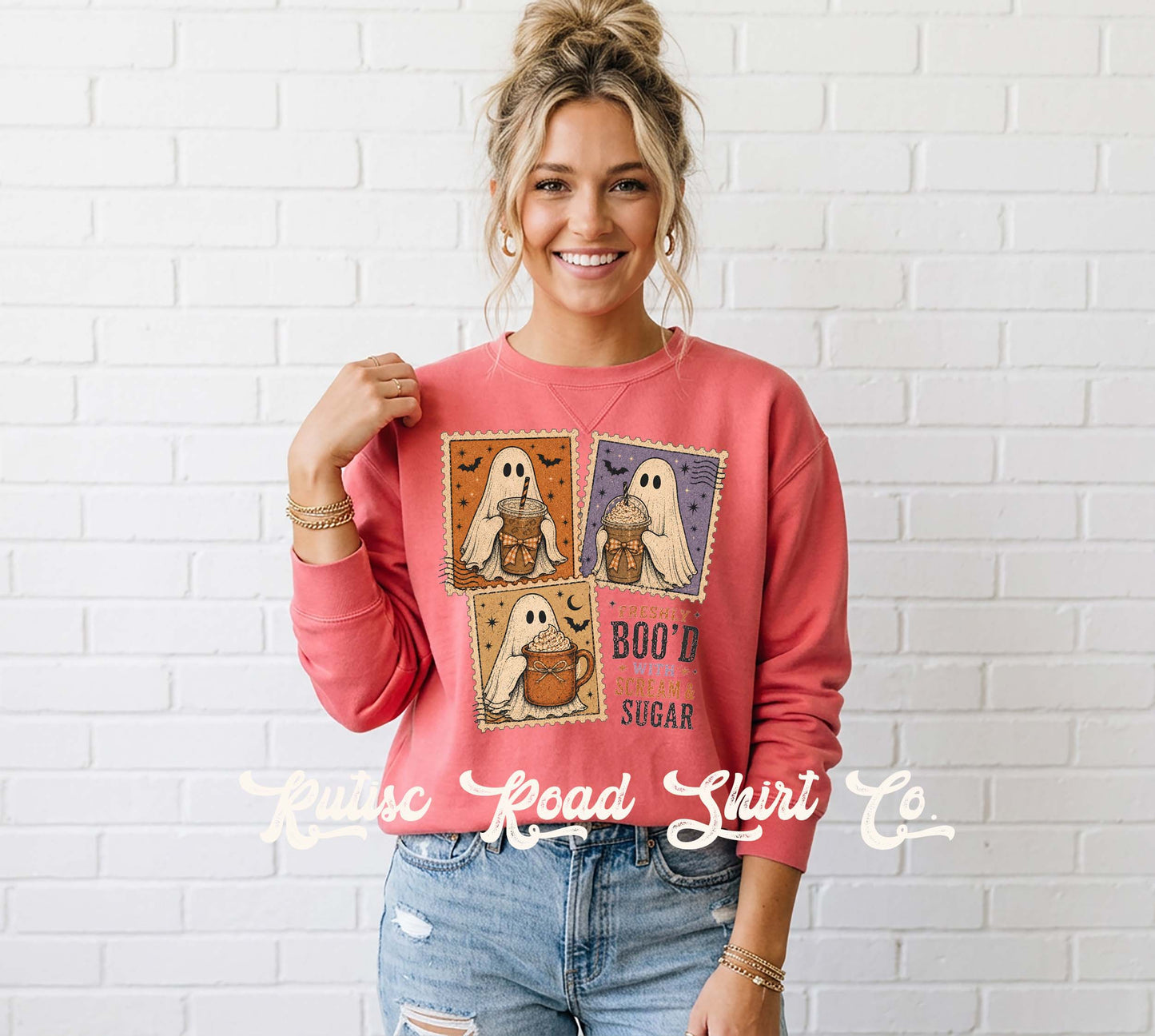 Postage Stamp Coffee Ghost Sweatshirt, Garment Dyed Crewneck Sweatshirt