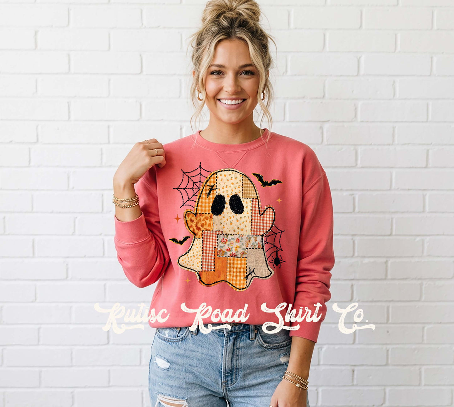 Patchwork Ghost Sweatshirt, Garment Dyed Crewneck Sweatshirt