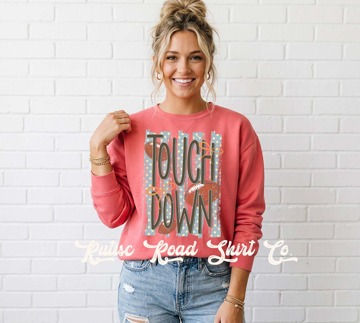 Football Touchdown Sweatshirt, Coquette Football Sweatshirt, Garment Dyed Crewneck Sweatshirt