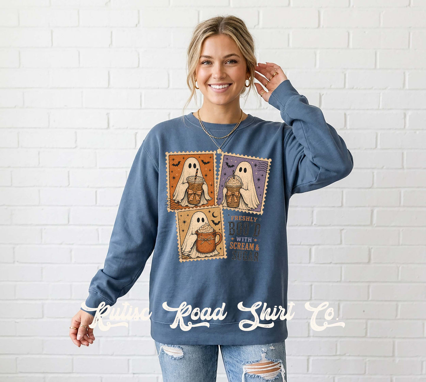 Postage Stamp Coffee Ghost Sweatshirt, Garment Dyed Crewneck Sweatshirt