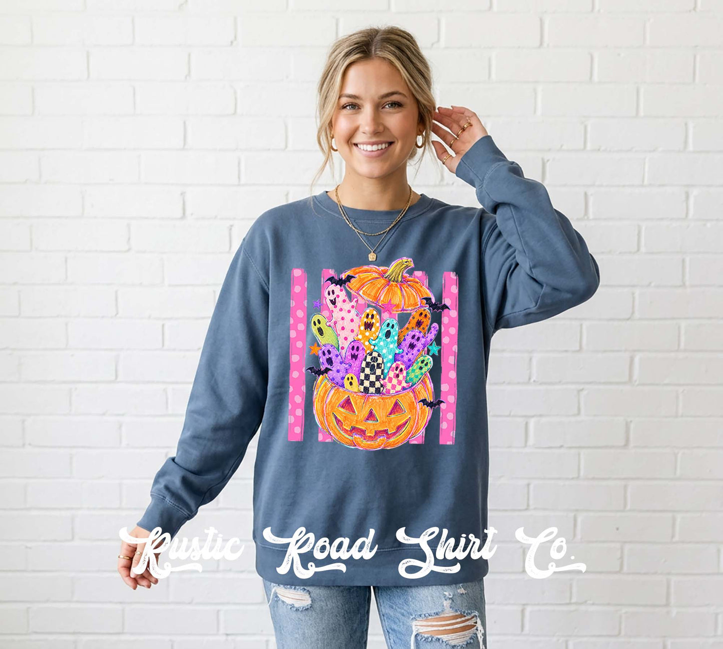 Neon Pumpkin Sweatshirt, Vintage Inspired Halloween Sweatshirt, Garment Dyed Crewneck Sweatshirt