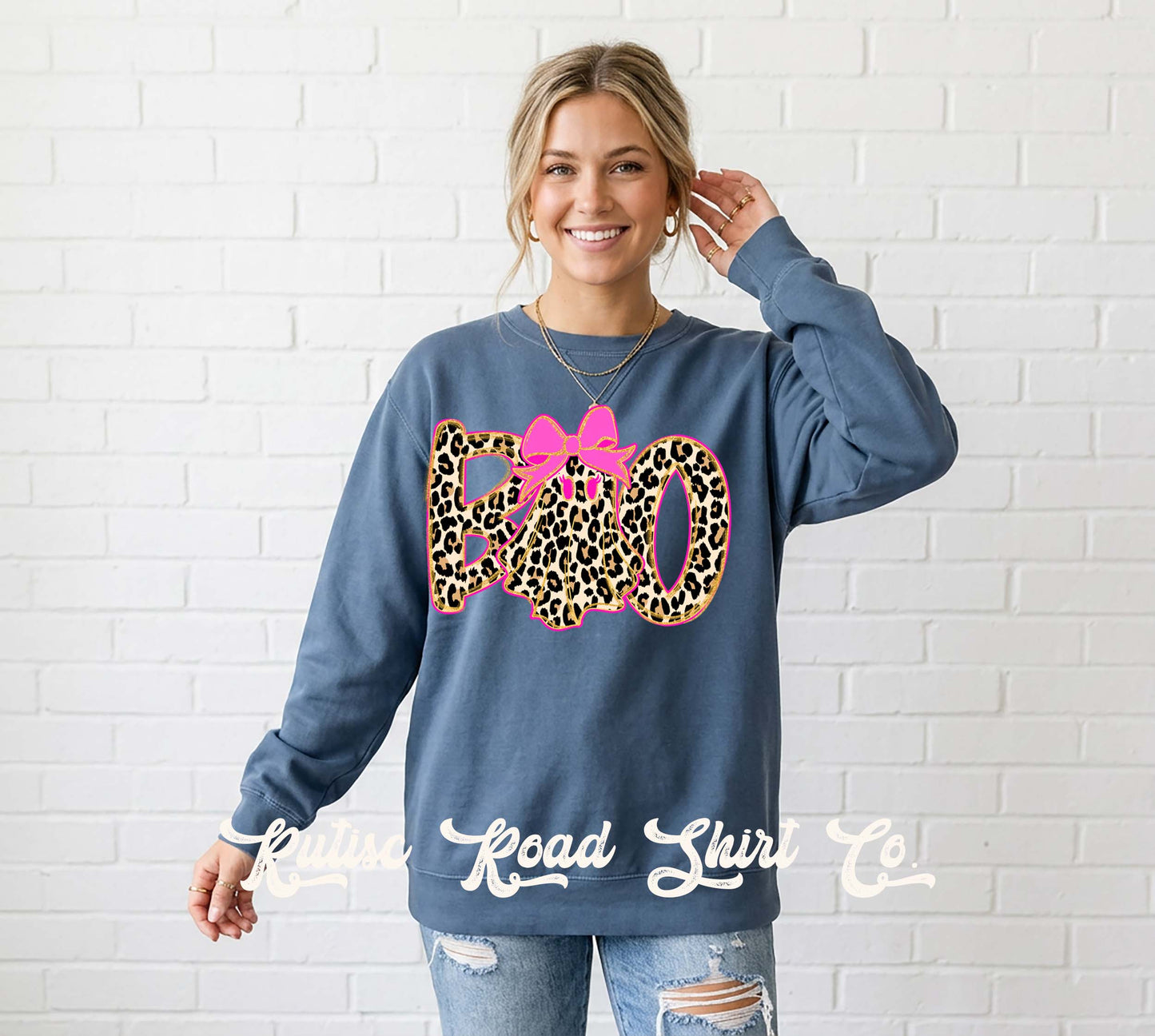 Boo Halloween Ghost Sweatshirt, Garment Dyed Crewneck Sweatshirt