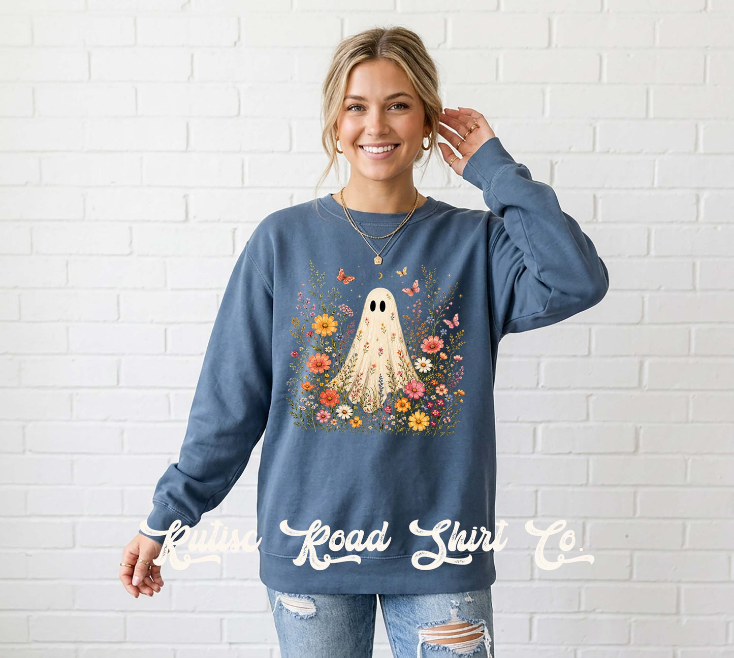 Ghost Floral Sweatshirt, Garment Dyed Crewneck Sweatshirt