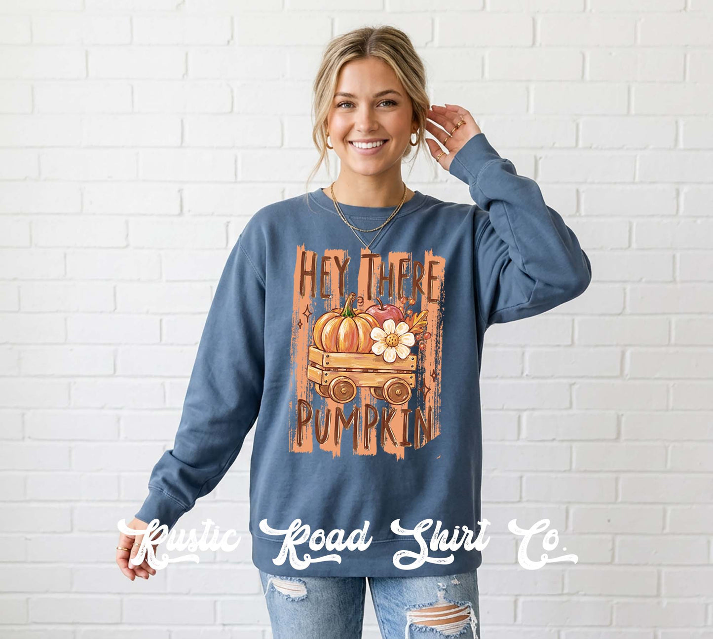 Hey There Pumpkin Sweatshirt, Ladies Fall Graphic Sweatshirt, Garment Dyed Crewneck Sweatshirt