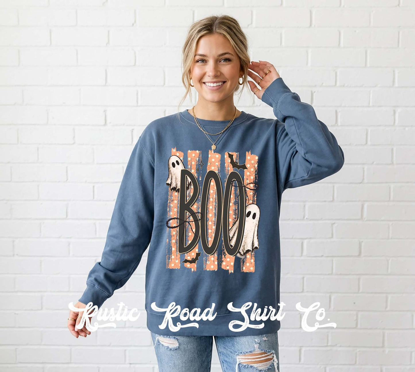 Boo Ghost Halloween Sweatshirt, Vintage Inspired Halloween Sweatshirt, Garment Dyed Crewneck Sweatshirt
